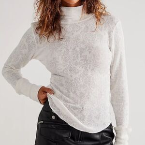 Free People XS Intimately “You and I” Floral Turtleneck Ivory Crème